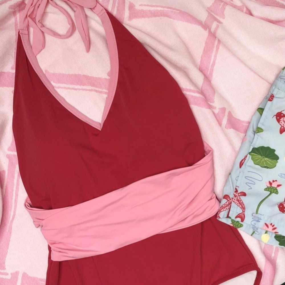 NWT A La Mer swim suit royal palm raspberry